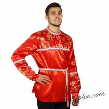 Русская мужская рубаха с кокеткой, цвет красный